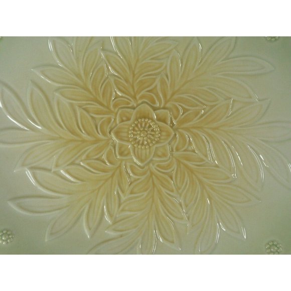 Serving Tray Ceramic Double Handles Embossed Raised Floral Pattern 12.5" - Picture 7 of 11